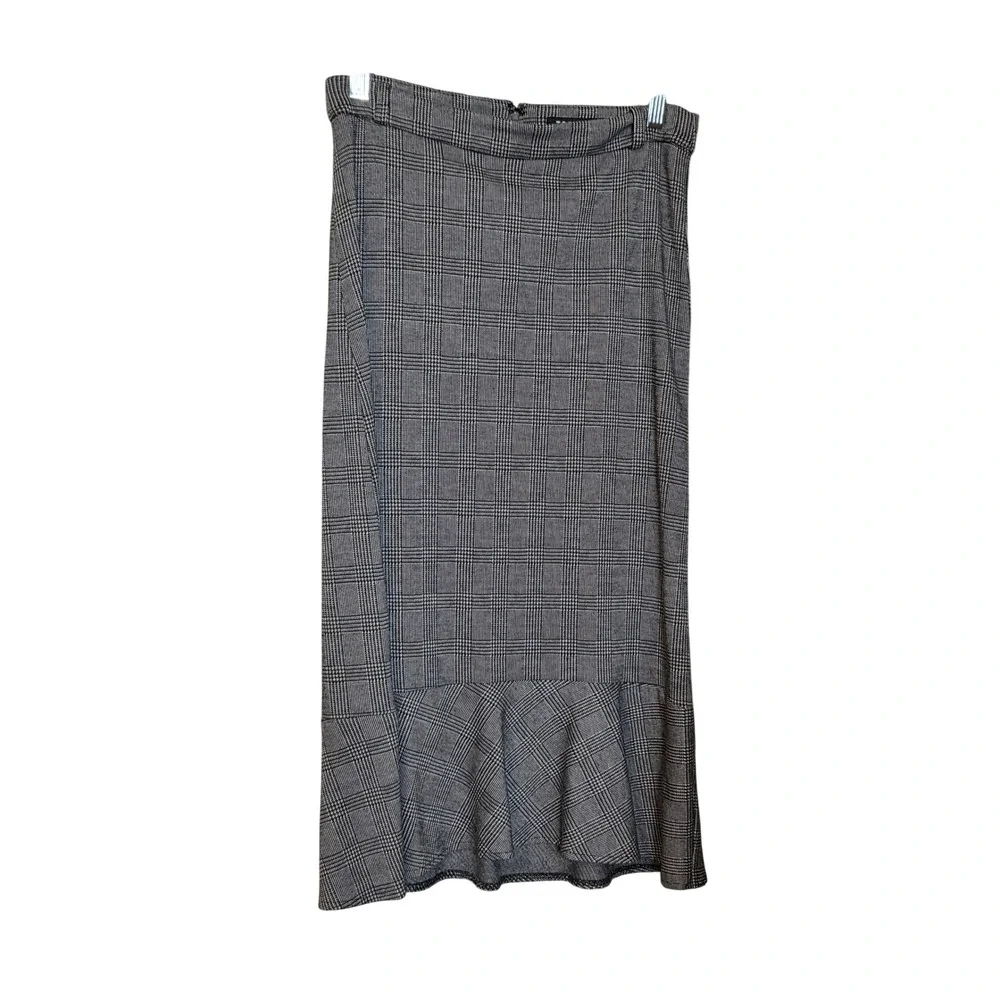 Torrid Womens Plus Size 18 Glen Plaid Ruffle Hem Mermaid Midi Skirt Black White
